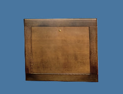 Hardwood Maple recessed register desk in Walnut finish, folded.
