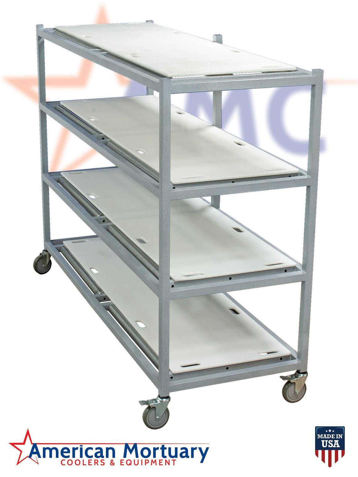 4-Tier Side Loading Affordable & Mobile Mortuary Rack | Cadaver Storage