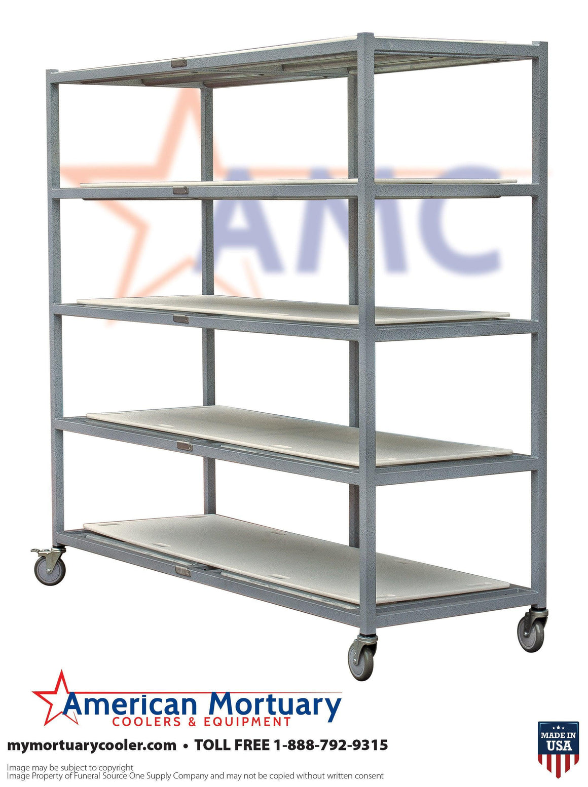 5 Tier Side Loading Mortuary Roller Rack | Low Profile | Heavy Duty