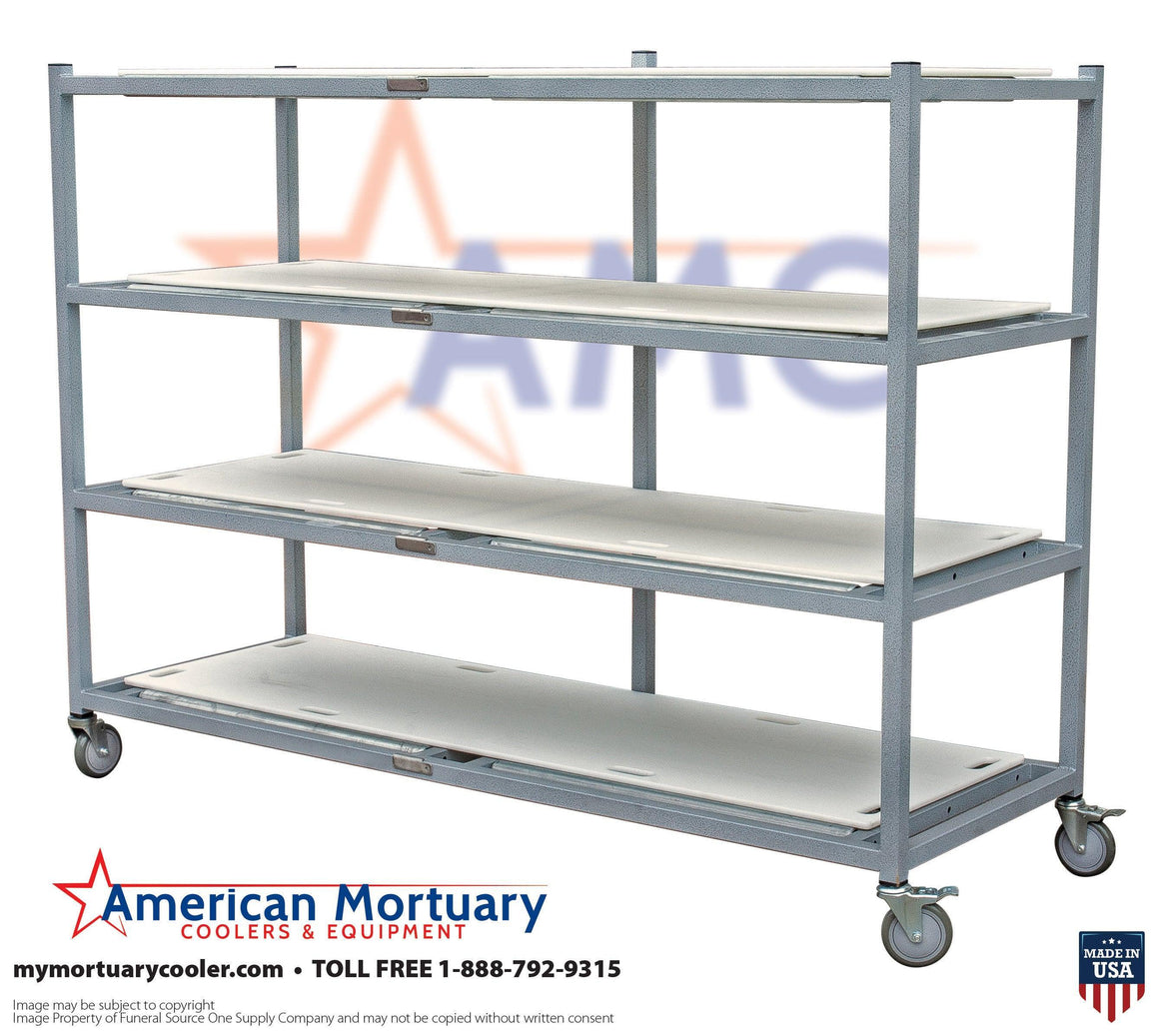 4-Tier Side Loading Affordable & Mobile Mortuary Rack | Cadaver Storage