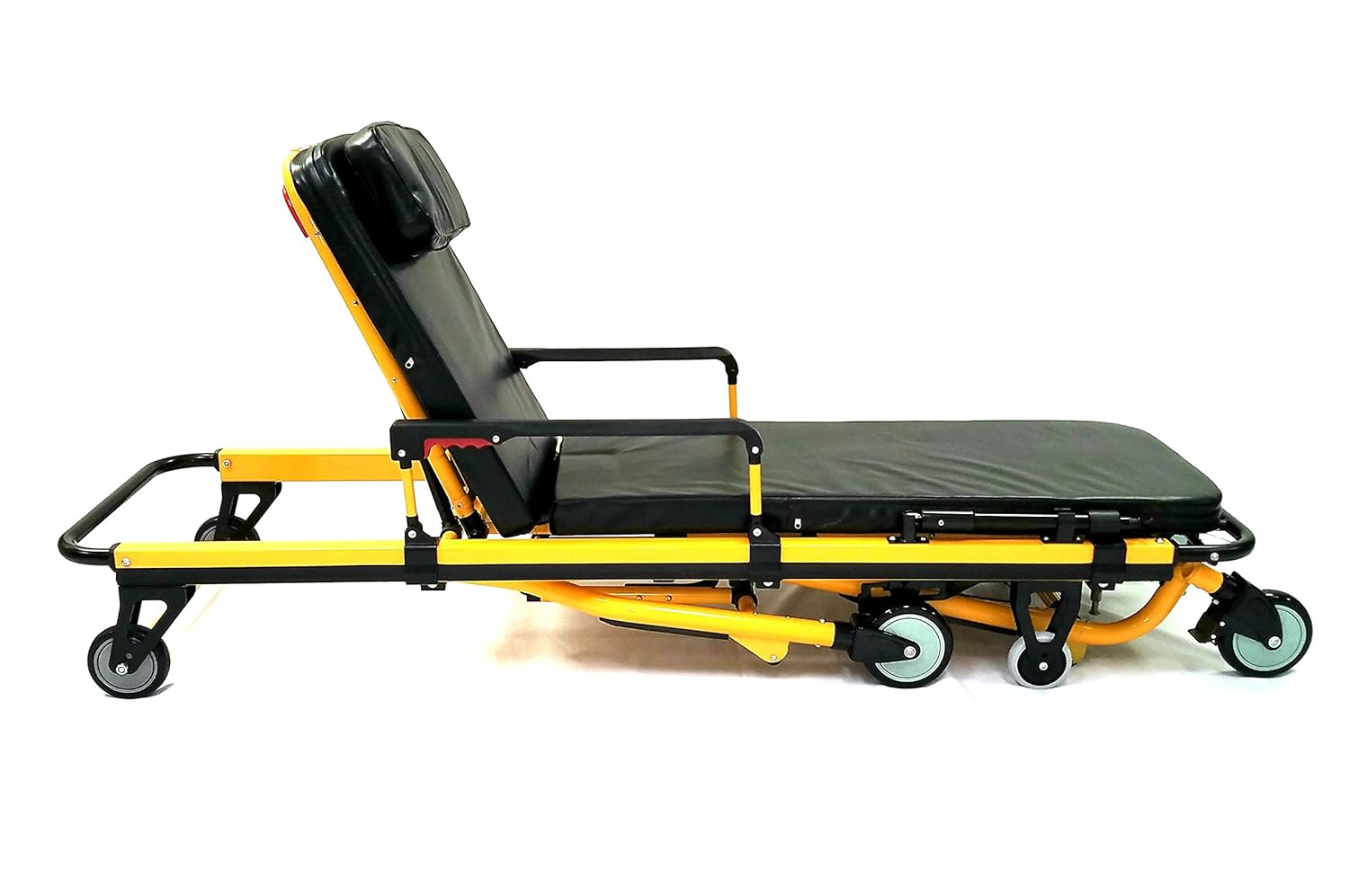 Durable frame of a yellow EMS stretcher