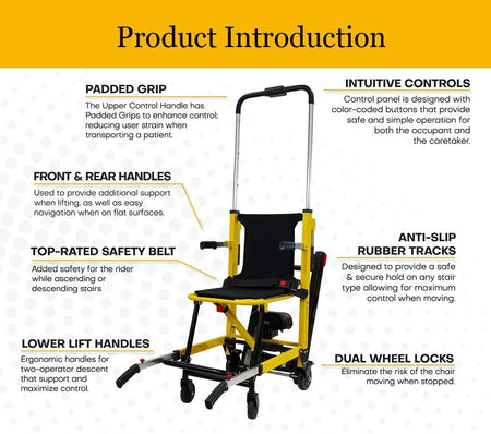 Durable wheels and track system of the MS-SC-P-Y-3080 stair chair for safe stair ascent and descent