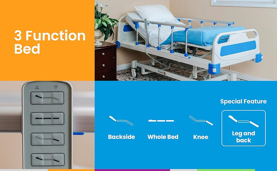 Image of the MS-P3 full electric hospital bed with included bed sheets. 