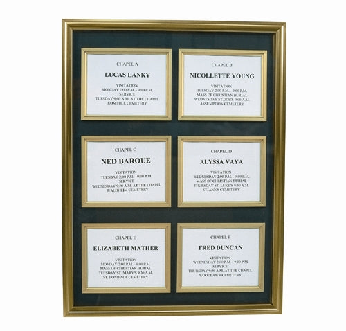 Clear & Accessible 6-Panel Deceased Name Locator Display With Glass Overdo