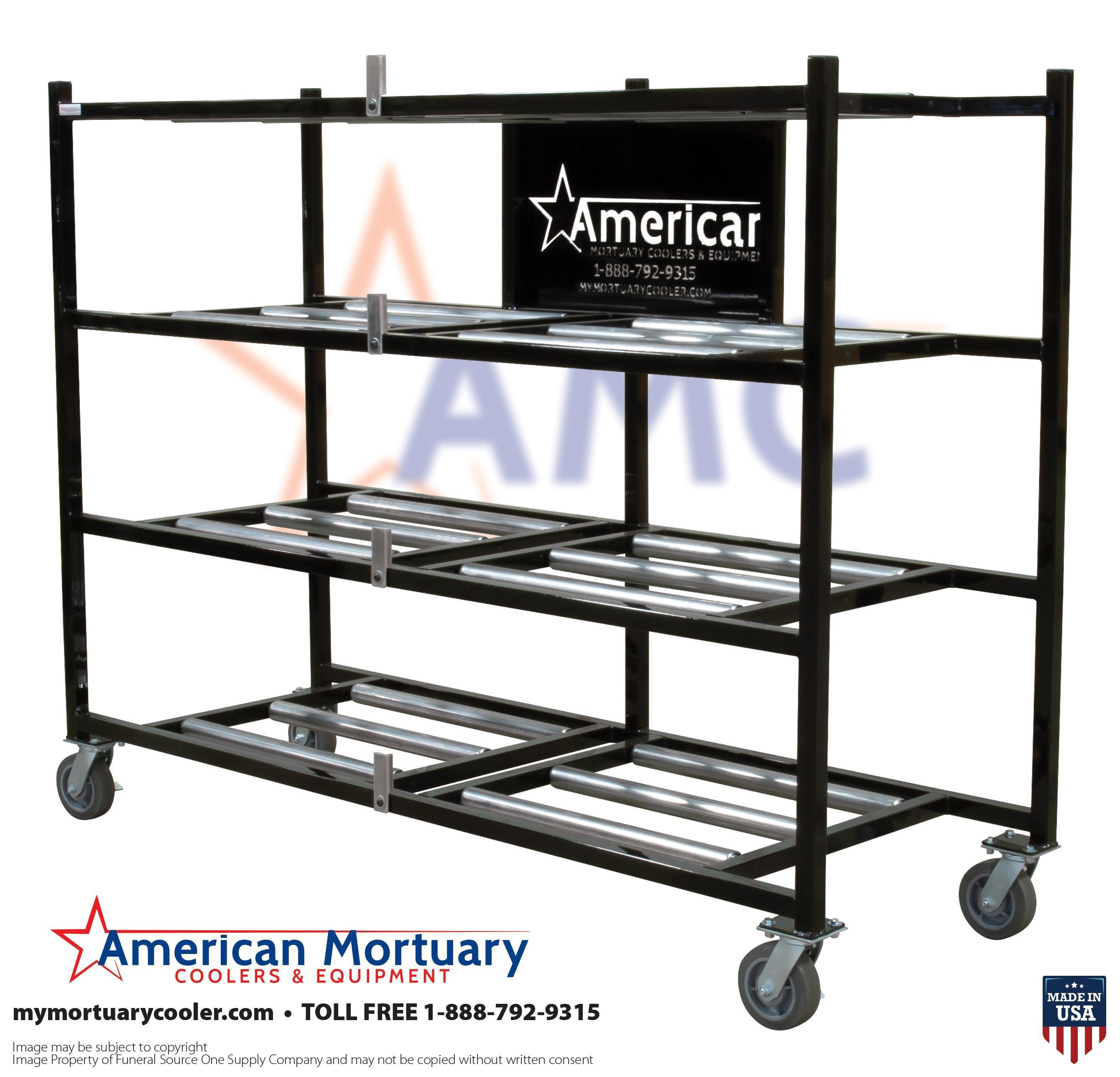 4-Tier Side Loading Affordable & Mobile Mortuary Rack | Cadaver Storage