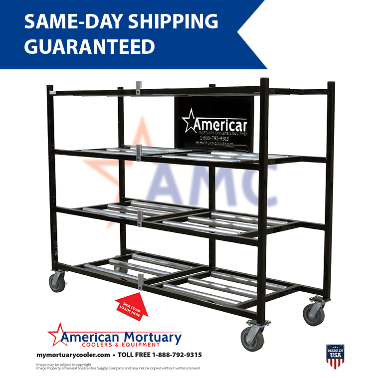 4-Tier Side Loading Affordable & Mobile Mortuary Rack | Cadaver Storage