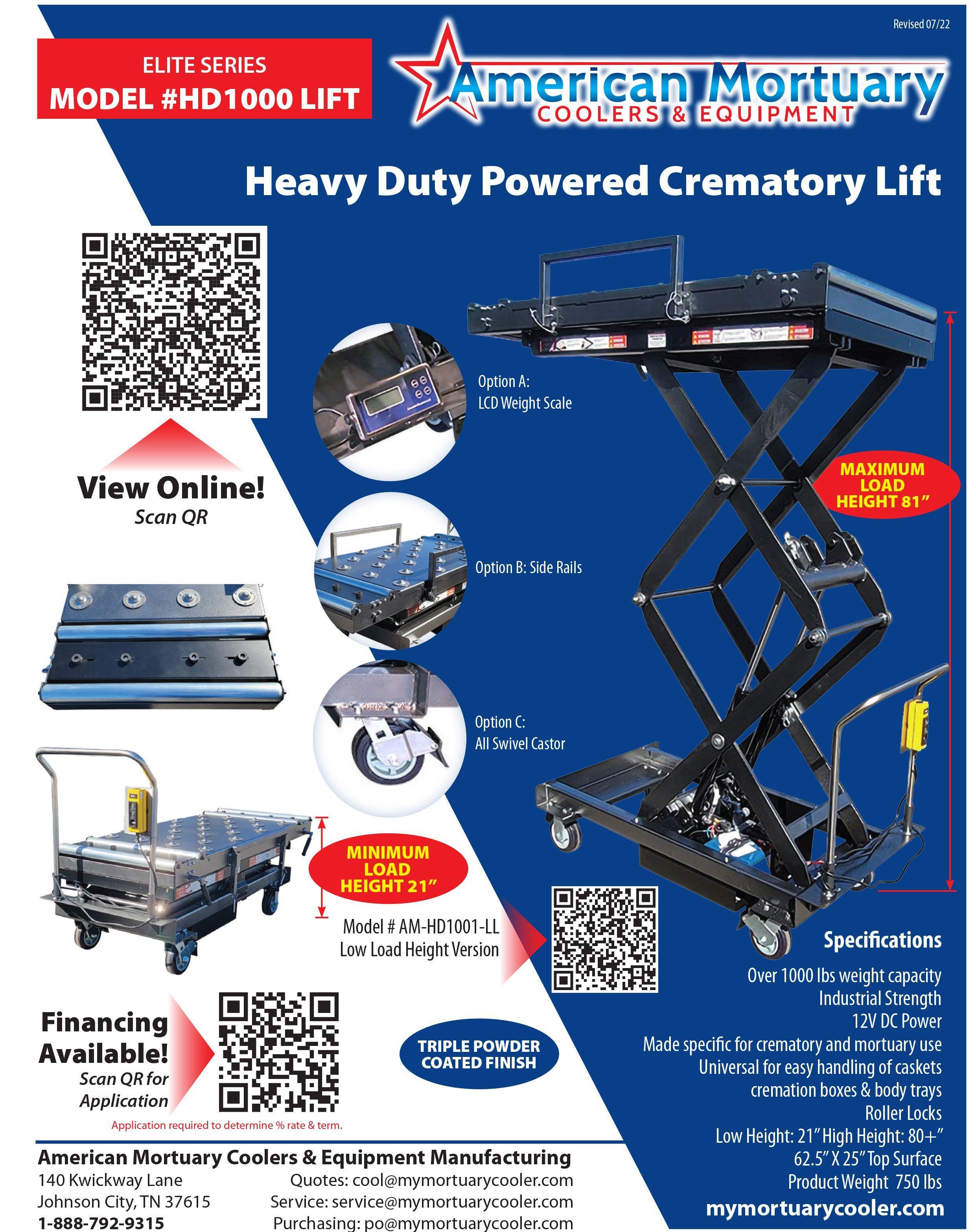 Multi-Directional Top Scissor Lift - HD 1000 MAX G1 | American Mortuary Coolers