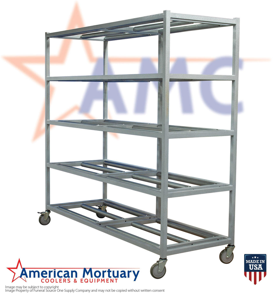 5 Tier Side Loading Mortuary Roller Rack | Low Profile | Heavy Duty