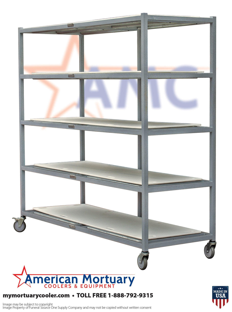 5 Tier Side Loading Mortuary Roller Rack | Low Profile | Heavy Duty